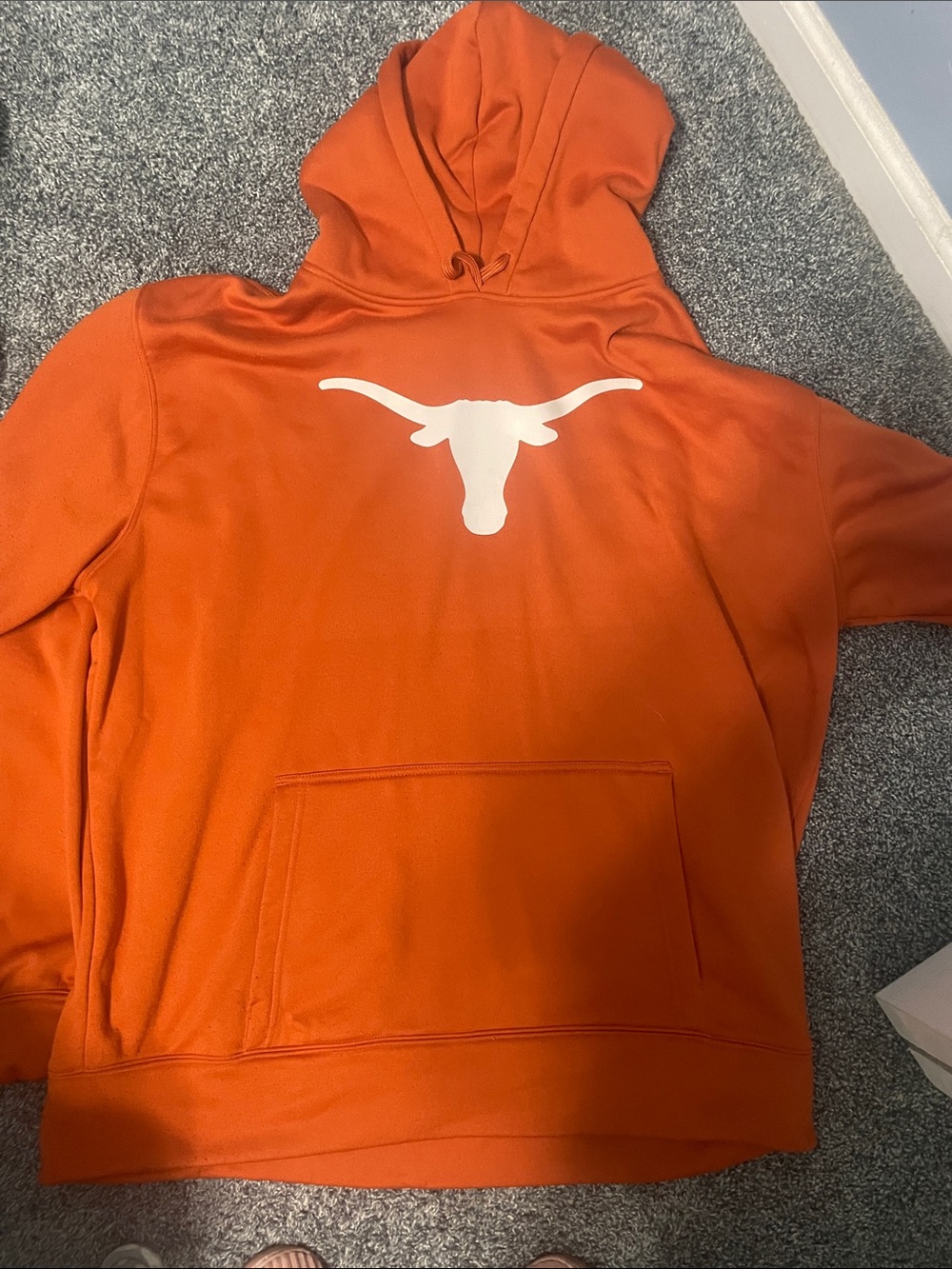 Orange Crewneck Hoodie with White Longhorn Graphic
